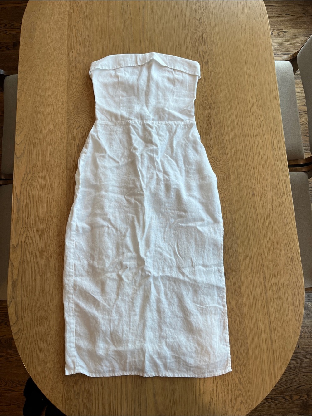 Reformation Marcella White Linen Strapless Midi Dress with Side Slit - Picture 5 of 16